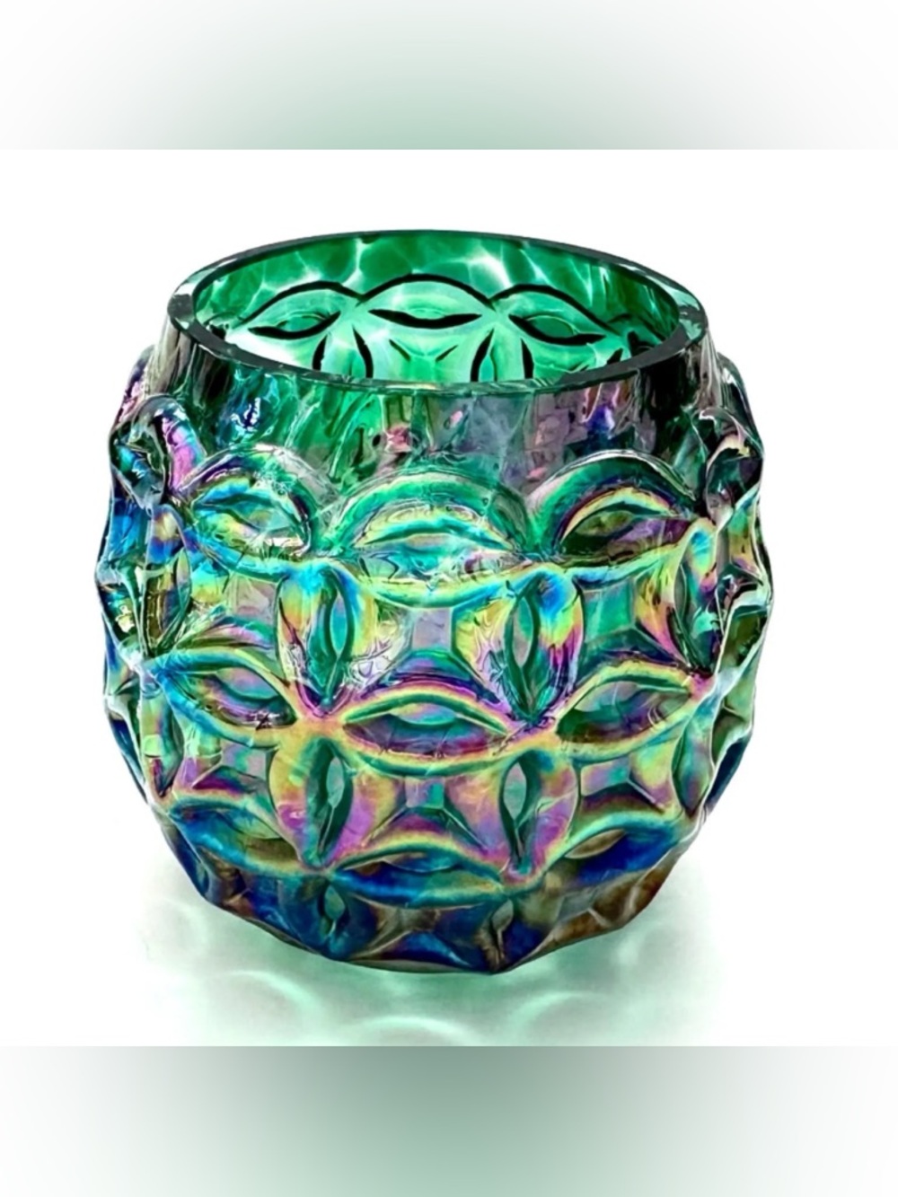 Glass Eye Studio Maritime Sea Haven  Green Handblown Art Glass Candle Holder